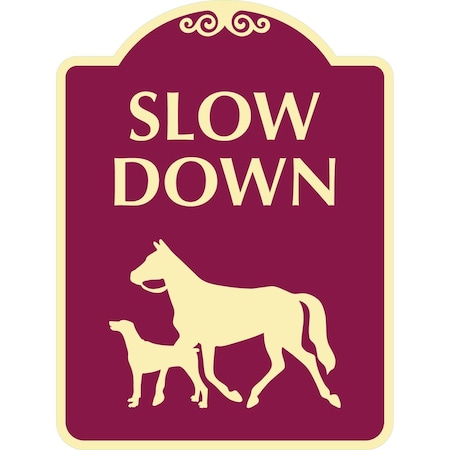 Lyle Slow Down (with Horse Dog Animals Crossing Symbols), 12x18, Engineer Grade, Burgundy G-2477-EG_12x18