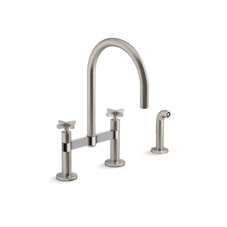 Kohler Billet Two-hole bridge kitchen sink faucet with side sprayer 28673-3-VS