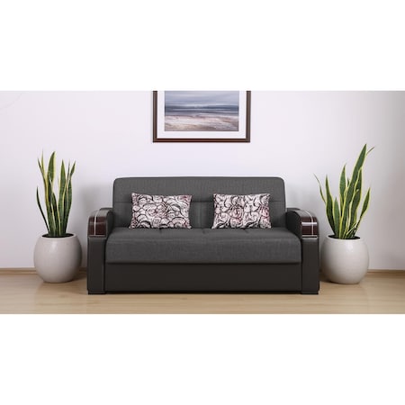 Homeroots 74" Gray Chenille Convertible Futon Sleeper Sofa And Toss Pillows With Storage 607195