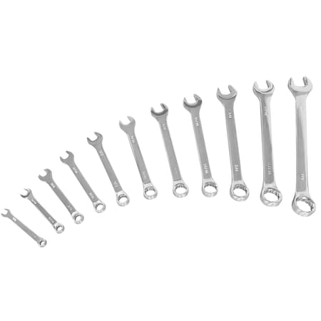 Performance Tool 11 pc. SAE Combination Wrench, CrV, Polished Finish, Storage Rack W1061