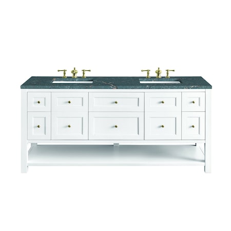 James Martin Vanities Breckenridge 72'' D Vanity, Bright White w/ Parisien Bleu Top w/FreePower Wireless Charger 330-V72-BW-FPBL