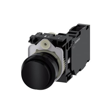Siemens Pushbutton, 22 mm, round, plastic, black, pushbutton, raised 3SU1100-0BB10-1FA0-ZY12