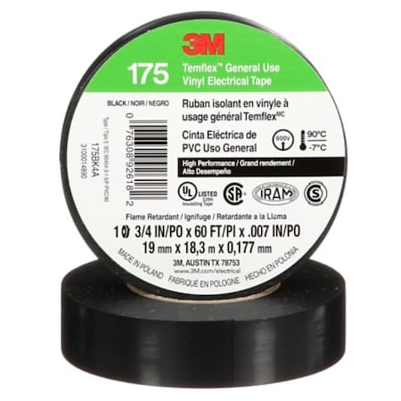3M Temflex Vinyl Electrical Tape 175, 100PK 7100188506