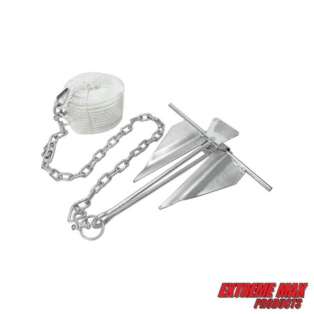 Extreme Max 3006.6717 Complete Slip Ring Anchor Kit w Rope / Anchor Chain / Shackle-#7 / 4.5 lbs. 3006.6717