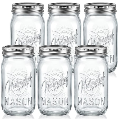 Nutrichef 6-Pack 16 oz Mason Jars with Lids, 6PK NCMSJ6