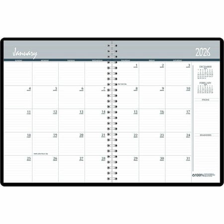 House Of Doolittle Monthly Hard Cover Two-Year Planner, 11 x 8.5, Black Cover, 24-Month: Jan 2025 to Dec 2026 262092
