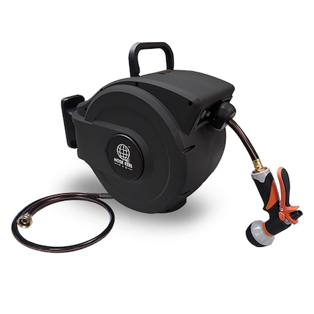 Queue Solutions Retractable Garden Hose Reel 50 ft, Black GHR-1/2-BK-50