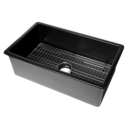 Alfi Brand Black Matte 32''X19'' Single Bowl Fireclay Undermount / Drop In Fireclay Kitchen Sink W/ Grid ABF3219SUD-BM