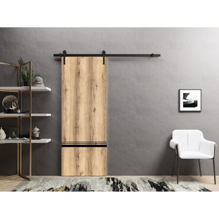 Sartodoors Sliding Barn Door with Hardware, Planum 0012 Oak and Aluminum Strips, 6.6FT Rail Hangers Sturdy Set PLANUM0012BD-B-DUB-3084