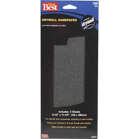 Do It Best 100 Grit 4-1/4''x11-1/4''Drywall Sandpaper, 5PK 380075GA