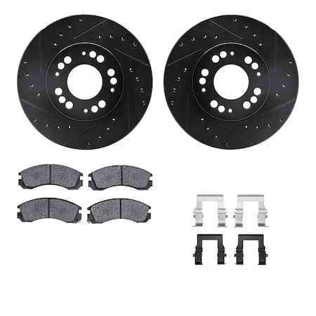 Dynamic Friction Co DFC Rotors-Drilled & Slotted-Black w/ 5000 Advanced Brake Pads Incl Hdw 8512-72022