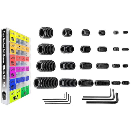 Florida Tools Internal Hex Drive Cup-Point Asst Set Screw Asst Kit 24 Sizes Metric Black Stainless Steel 707 pcs FT707-IHEX