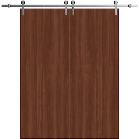 Sartodoors Modern Double Barn Door 72 x 80 inches, BASIC 3001 Walnut Franko, 13FT Silver Rail Track Set, Sol BASIC3001DB-S-GOFR-72
