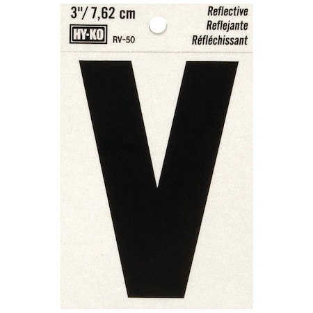 Hy-Ko Reflective Letter, Character: V, 3 in H Character, Black Character, Silver Background, Vinyl RV-50/V
