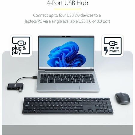 Startech.Com 4-PORT USB 2.0 HUB, USB BUS POWERED, SMALL TRAVEL MINI USB HUB, MULTI-PORT USB 2 ST4200MINI2-USB-HUB