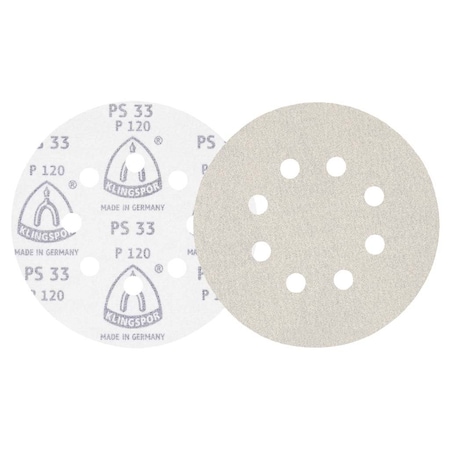 Klingspor 5" 8-Hole Hook and Loop Sanding Disc 120 Grit, 100PK 033K120C-12700A