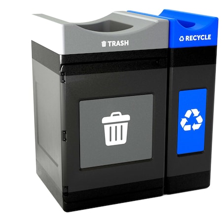 Commercial Zone Products Avante Series Dual Stream Black Trash/Recycling 55 Gallon and 30 Gallon Containers w/ Open Top 787203MSA