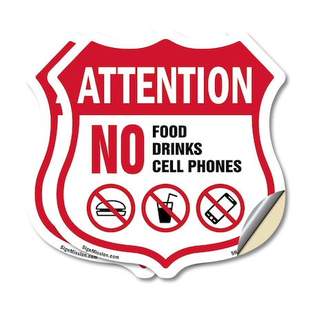 Signmission Property Shield Sign No Food No Drinks N, 18 inch X 18 inch, Vinyl Decal, 2PK SHI-D-2PACK-18-455