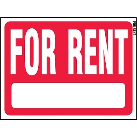 Hy-Ko Real Estate Sign, Rectangular, FOR RENT, White Legend, Red Background, Plastic RS-603