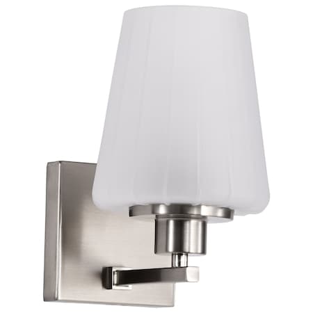 Nuvo Lune, 1 Light Vanity, Brushed Nickel Finish, Etched White Glass 60/8221