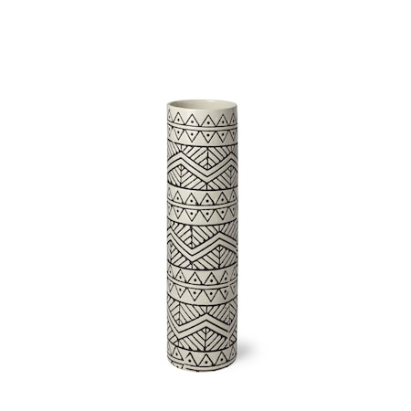 Homeroots 14" Cream Geometric Cylinder Ceramic Table Vase 397500
