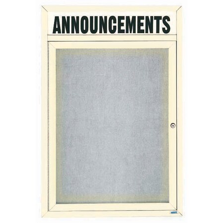 Aarco Illuminated Outdoor Enclosed Bulletin Board w/ Al Frame Header, Powder Coated Ivory, 24''Hx18''W ODCC2418RHIIV