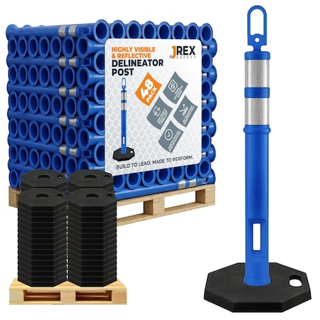 Jrex Safety 42 in Ring Loop Blue Traffic Delineator Post with 13 LB PVC Base, Half Pallet 48 DLRB-JR-BLU-42-HP48