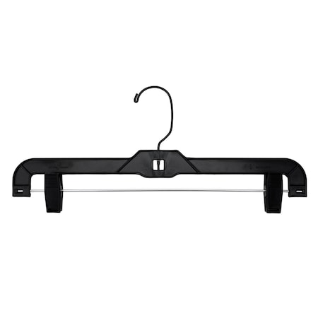 Nahanco 14in Black Plastic Heavy Weight Skirt/Pant Hanger w/ Black Hook and Black Plastic Clips, 25PK 2600PCBHHU