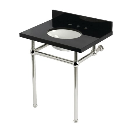 Kingston Brass 30" Black Granite Console Sink with Brass Legs, 8-Inch, 3-Hole, Black Granite/Polished Nickel KVPK30KB6