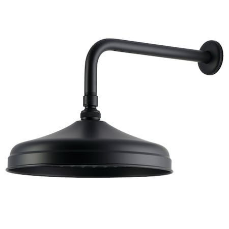 Kingston Brass 10" Round Raindrop Brass Shower Head with 12" Shower Arm, Matte Black K225K30