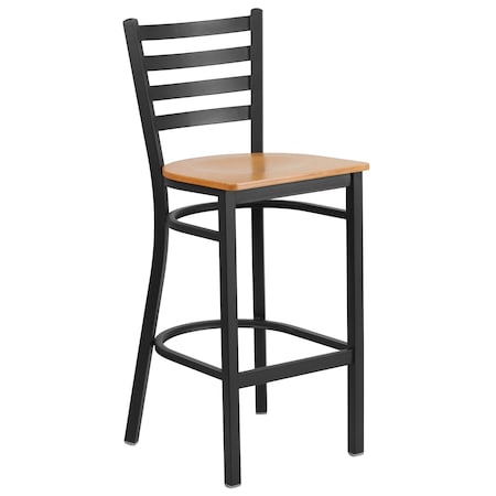 Flash Furniture Restaurant Stool, Ladder Back, Nat Seat, Seat Height Range: 29" XU-DG697BLAD-BAR-NATW-GG