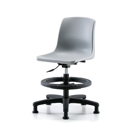 Blue Ridge Ergonomics Polypropylene Shell Chair - Medium Bench Height with Black Foot Ring & Stationary Glides in Gray SMBCH-RG-BF-RG-GRY