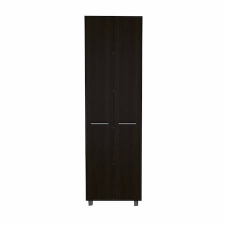 Homeroots 79in Modern Black Pantry Cabinet with Two Doors and Five Shelves 403768