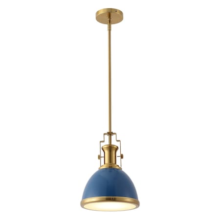 Jonathan Y Homer 10" 1-Light Modern Industrial Metal LED Dome Pendant, Navy/Brass Gold JYL9535G