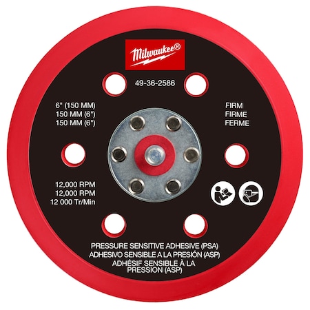 Milwaukee Tool Sander Backing Pad, 6 in dia., 1 in Thick 49-36-2586