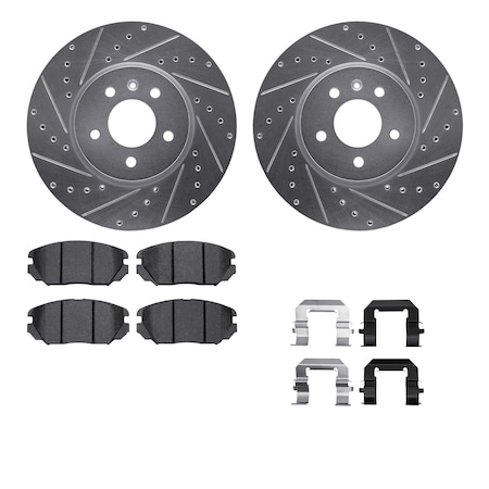 Dynamic Friction Co DFC Rotors-Drilled & Slotted-Silver w/ EURO 5000 Ceramic Brake Pads Incl Hdw 7612-46022