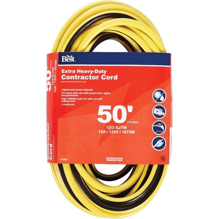 Do It Best 50 Ft. 12/3 Extra Heavy-Duty Contractor Extension Cord OU-JTW-123-50-YLWS