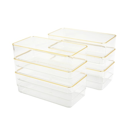 Martha Stewart Kerry 6 Pack Plastic Stackable Office Desk Drawer Organizers with Gold Trim, 6 x 3 BE-PB9051-G-6-CLRGLD-MS
