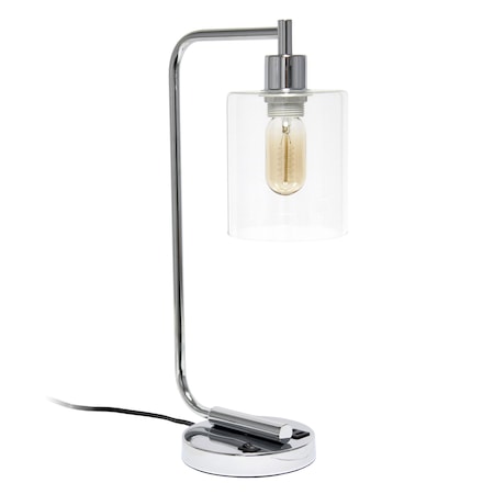 Homeroots 19" Silver Iron Lantern USB Table Lamp With Clear Cylinder Shade 645935