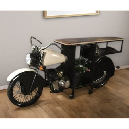 Homeroots Black and White Metal And Solid Wood Rolling Bar Cart With Wine Storage 489628