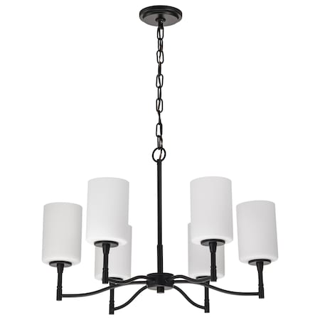 Nuvo Liam, 6 Light Chandelier, Matte Black, White Opal Glass 60/8216