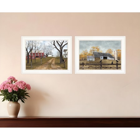 Homeroots Set Of Two Country Roads 1 White Framed Print Wall Art, 2PK 406638