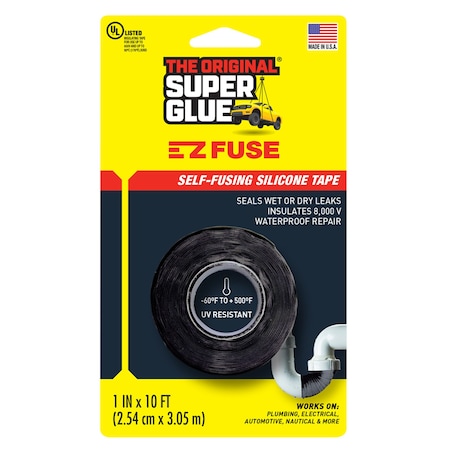 Super Glue Repair Tape, 1 in W x 120 in L, 20 mil Thick, Black, Silicone Adhesive 15408-12