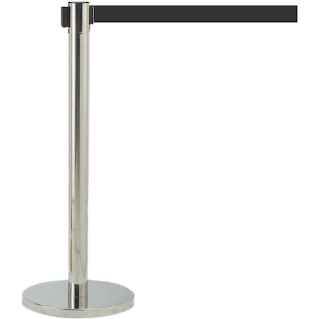 Aarco Form-A-Line System w/ 10' Slow Retracting Belt, Chrome Finish w/ Black Belt HC-10BK