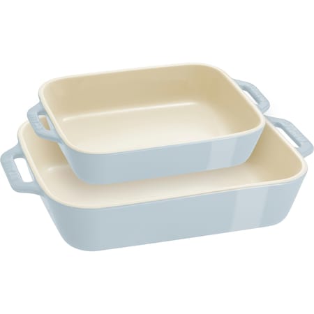 Staub Ceramic 2-pc Rectangular Baking Dish Setand, Macaron Pastel Blue 1029456