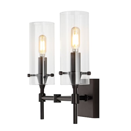 Jonathan Y Cato 13.5" 2-Light Bohemian Farmhouse Iron/Glass LED Vanity, Oil Rubbed Bronze/Clear JYL7806A