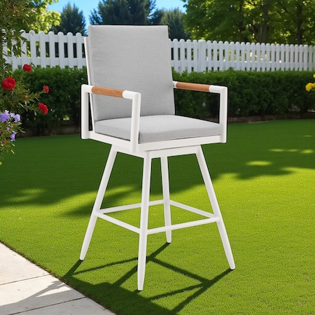 Homeroots 43" Light Gray Metal Swivel Outdoor Counter Height Bar chair with Footrest 571179