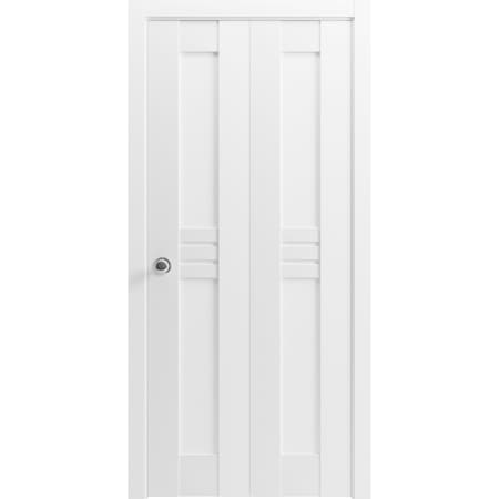 Vdomdoors Sliding Closet Bi-fold Doors, Mela 7444 White Silk, Sturdy Tracks Moldings Trims Hardware Set, Wood MELA7444BF-WS-84 x 80 (2* 42x80)