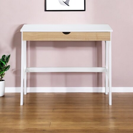 Homeroots 36" White and Natural Writing Desk 530236