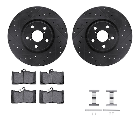 Dynamic Friction Co DFC Rotors-Drilled & Slotted-Black w/ 5000 Advanced Brake Pads Incl Hdw 8512-75119